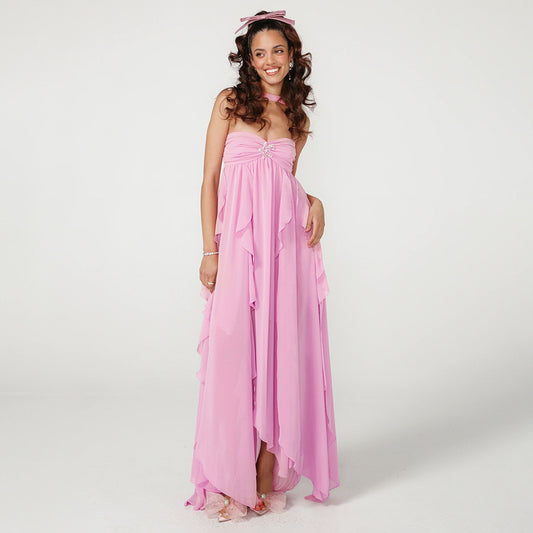 Sexy Halter Backless Tube Top Laminated Lace Dress