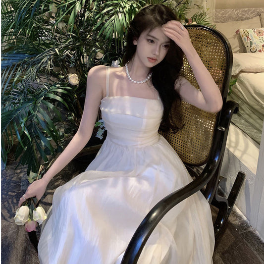 French Gentle Apricot Bandeau Sling Dress