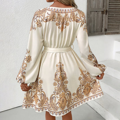 Female Retro Style V-neck Paisley Print Dress
