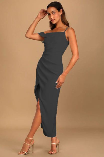 Hip-wrapped Off-shoulder Irregular Slit Dress Women