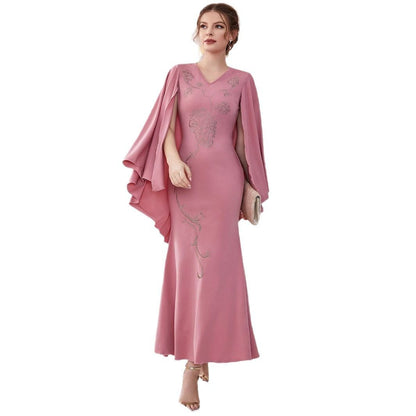 Embroidered Slim Bat Sleeve Sheath Dress