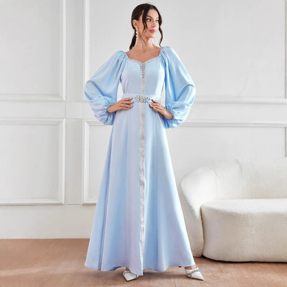 Elegant High Waist Rhinestone Women's Dress