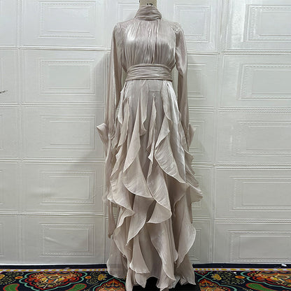 Elegant Pleated Ruffled Slim Fit Dress