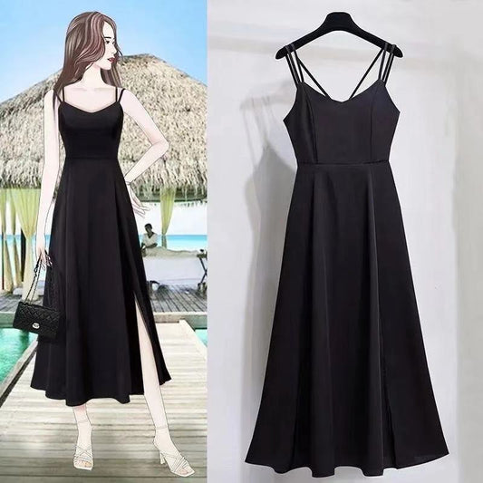 Women's Sexy Slit Mid-length Korean Style Fashion Suspenders Dress